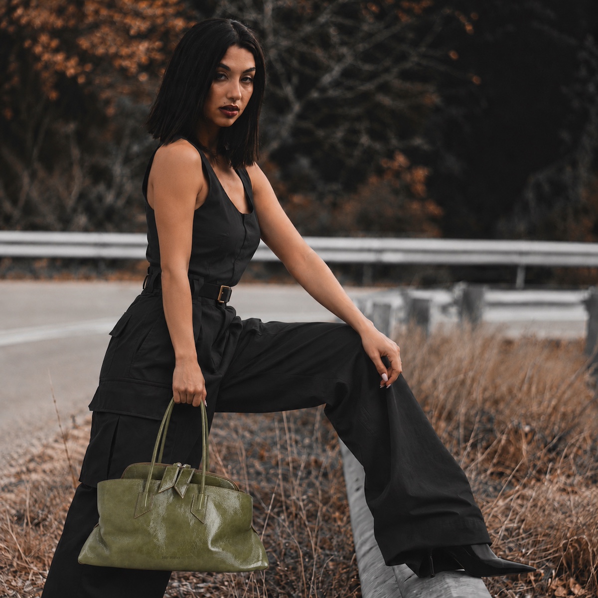 Olive leather handbag